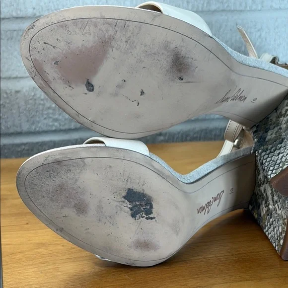 Sam Edelman YARO Snake Skin Cream Gray Chunky Heel Ankle Strap Sandal Women 10 - Picture 9 of 11